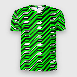 Мужская спорт-футболка Чёрно-зелёный линейный узор киберпанк