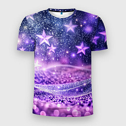 Мужская спорт-футболка Абстрактные звезды в фиолетовых искрах