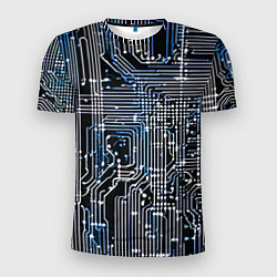 Мужская спорт-футболка Киберпанк схемы белые и синие