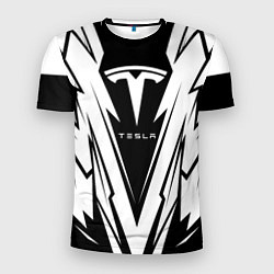 Мужская спорт-футболка Tesla - black and white