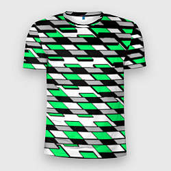 Футболка спортивная мужская Зелёные четырёхугольники на белом фоне, цвет: 3D-принт