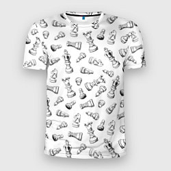 Мужская спорт-футболка Много шахматных фигур на белом паттерны