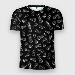 Мужская спорт-футболка Много шахматных фигур на черном паттерне