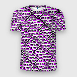Мужская спорт-футболка Фиолетово-белый узор на чёрном фоне