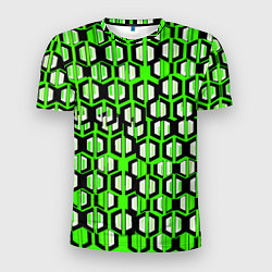 Футболка спортивная мужская Техно узор из шестиугольников зелёный, цвет: 3D-принт