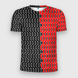 Мужская спорт-футболка Чёрно-красный паттерн с белой обводкой