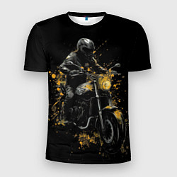 Футболка спортивная мужская Мотоциклист и желтые кляксы, цвет: 3D-принт