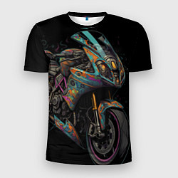 Футболка спортивная мужская Темный мотоцикл на черном фоне, цвет: 3D-принт