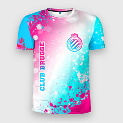 Мужская спорт-футболка Club Brugge neon gradient style вертикально