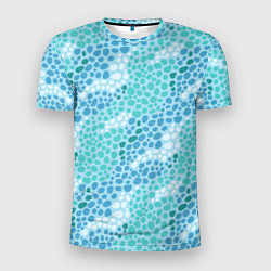 Мужская спорт-футболка Океанские волны из синих и бирюзовых камней