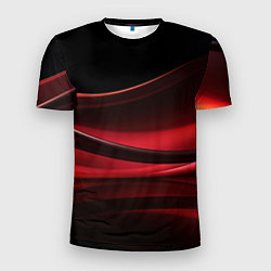 Мужская спорт-футболка Темная красная абстракция на черном фоне