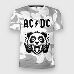 Футболка спортивная мужская AC DC рок панда на светлом фоне, цвет: 3D-принт