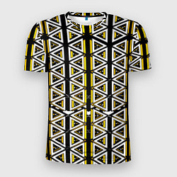 Мужская спорт-футболка Жёлто-белые треугольники на чёрном фоне