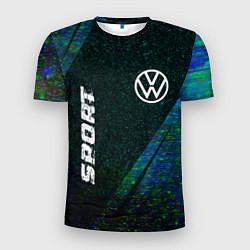 Футболка спортивная мужская Volkswagen sport glitch blue, цвет: 3D-принт