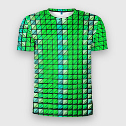 Мужская спорт-футболка Зелёные плитки и чёрная обводка