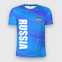 Футболка спортивная мужская Россия - синие волны, цвет: 3D-принт