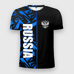 Мужская спорт-футболка Россия - синяя абстракция