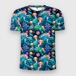 Мужская спорт-футболка Морские медузы паттерн