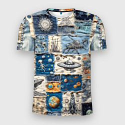 Мужская спорт-футболка Джинсовый пэчворк с пришельцами
