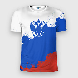 Футболка спортивная мужская Российский триколор и герб, цвет: 3D-принт