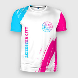 Мужская спорт-футболка Leicester City neon gradient style вертикально