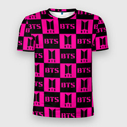 Футболка спортивная мужская BTS pattern pink logo, цвет: 3D-принт