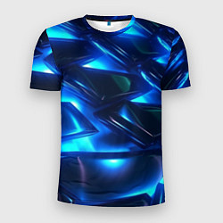 Футболка спортивная мужская Синие абстрактные неоновые плиты, цвет: 3D-принт