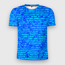 Футболка спортивная мужская Яркий голубой абстрактный полосатый, цвет: 3D-принт