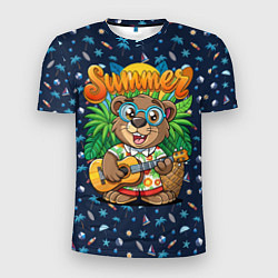 Футболка спортивная мужская Мишка играет на гитаре жарким летом, цвет: 3D-принт