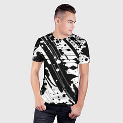 Футболка спортивная мужская Чёрно белая абстракция - кляксы, цвет: 3D-принт — фото 2