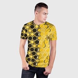 Футболка спортивная мужская Киберпанк соты шестиугольники жёлтый и чёрный с па, цвет: 3D-принт — фото 2