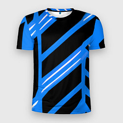 Мужская спорт-футболка Black and white stripes on a blue background