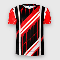 Футболка спортивная мужская Red and white lines on a black background, цвет: 3D-принт