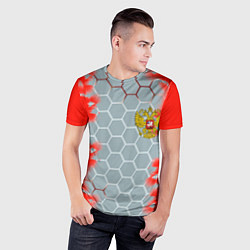Футболка спортивная мужская Россия абстрактные соты, цвет: 3D-принт — фото 2