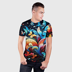 Футболка спортивная мужская Бабочки и цветы в ночи - фантазия, цвет: 3D-принт — фото 2