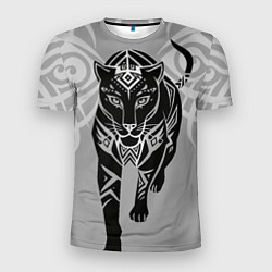 Мужская спорт-футболка Черная пантера тату силуэт