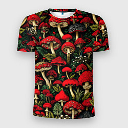 Футболка спортивная мужская Лесные красные грибы мухоморы - паттерн, цвет: 3D-принт