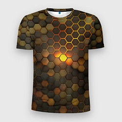 Футболка спортивная мужская Светящиеся коричневый соты - тепловая энергия, цвет: 3D-принт