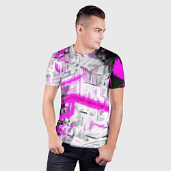 Футболка спортивная мужская Бело-розовая абстракция на чёрном фоне, цвет: 3D-принт — фото 2