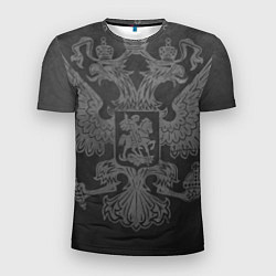 Футболка спортивная мужская Серо-черный фон с двуглавым орлом, символика госуд, цвет: 3D-принт
