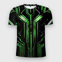 Мужская спорт-футболка Green stripes on a black background