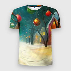 Мужская спорт-футболка Новогодние шары и тропинка