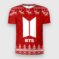 Футболка спортивная мужская Новогодний BTS с оленями, цвет: 3D-принт