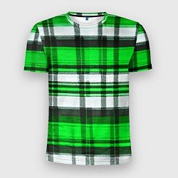 Футболка спортивная мужская Зелёно-белая ткань в клетку, цвет: 3D-принт
