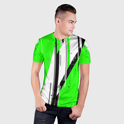 Футболка спортивная мужская Black and white vertical stripes on a green backgr, цвет: 3D-принт — фото 2