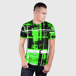 Футболка спортивная мужская Зелёно-белый гранж на чёрном фоне, цвет: 3D-принт — фото 2