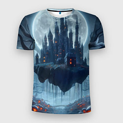 Мужская спорт-футболка Замок Дракулы и неоновые грибы - нейроарт фантазия