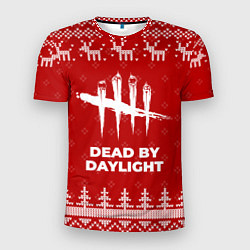 Футболка спортивная мужская Новогодний Dead by Daylight с оленями, цвет: 3D-принт