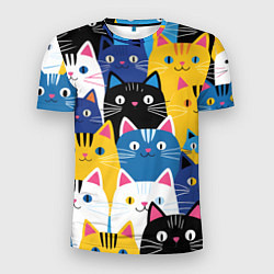 Футболка спортивная мужская Много цветных котиков, цвет: 3D-принт