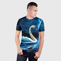 Футболка спортивная мужская Лебедь на пруду в гразу, цвет: 3D-принт — фото 2